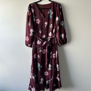 Talbots burgundy floral printed midi/maxi dress